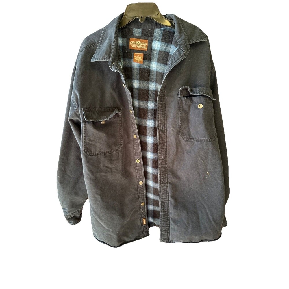Levi's Heavy Blue Cotton Plain Insulated Full Button Outdoor Shirt Jacket Large